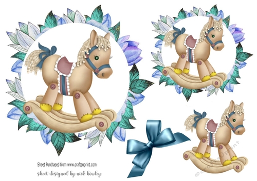 flower toppers with lovely rocking horse and blue bow