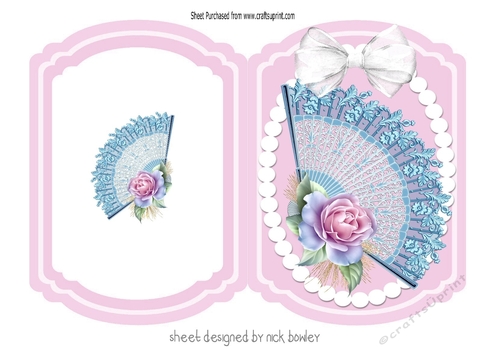 pretty pink rose fan with lace and bow folded card