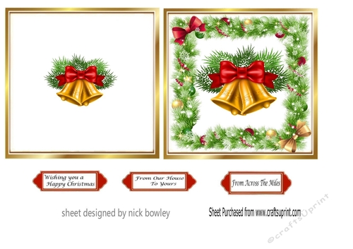 pretty christmas bells in festive 5x5  frame qick card