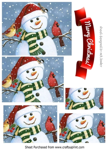 lovely snowman  with little birds pyramids
