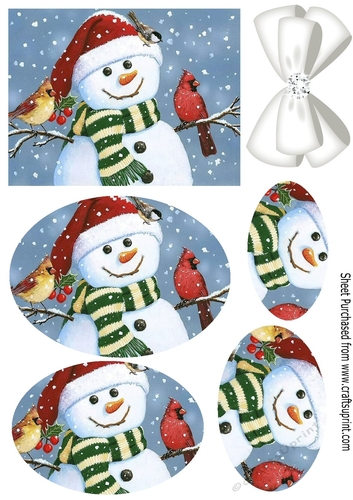 lovely snowman  with little birds oval pyramids