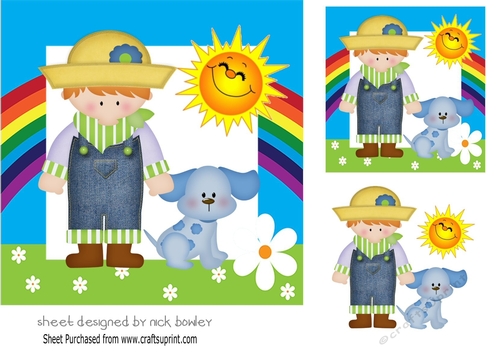 Little boy with his little dog in rainbow frame 7x7