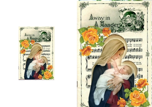 Lovely mary & baby jesus yellow roses script A5 Card 