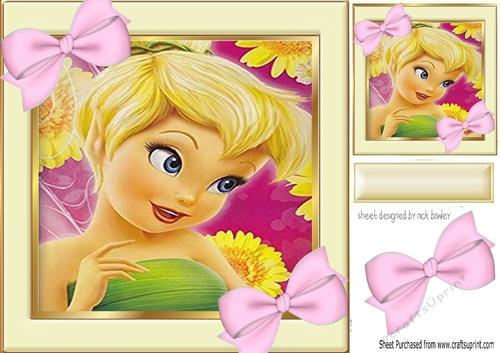 Tinkerbell with pretty pink bows 8x8
