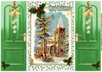 Lovely Open Door Christmas Church Scene