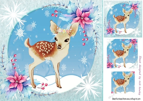 pretty deer in snow card front 8x8