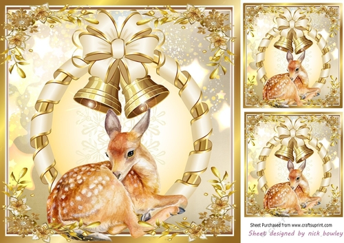 Cute little deer with gold bells 8x8 card front