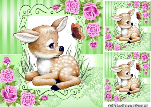 sweet little deer with pink roses 8x8 card front