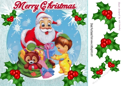 Lovely santa with holly 8x8