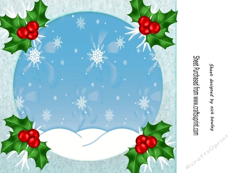 Snow scene with holly card front/insert 8x8