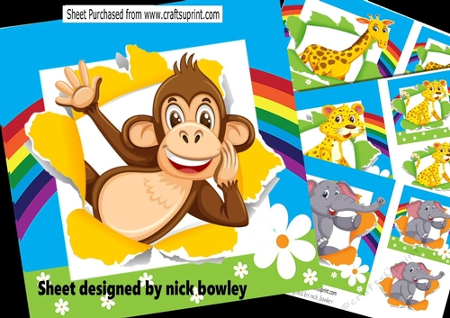  4 jungle animals in rainbow frames card fronts 7x7