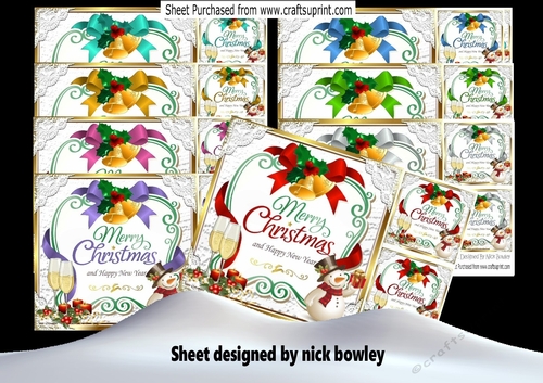 8 Lovely festive script 8x8 card fronts with snowmen/wine mini kit