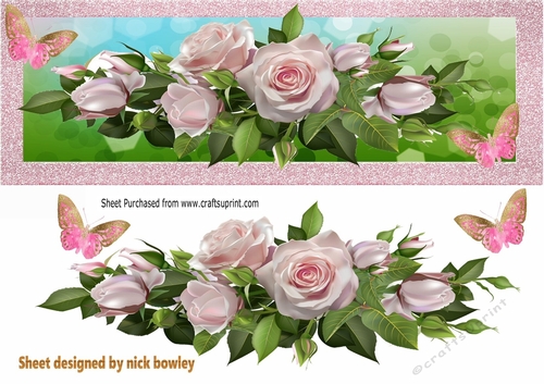 Pretty border of pink roses with butterflies DL