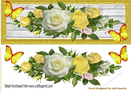 Pretty border of cream roses with butterflies DL