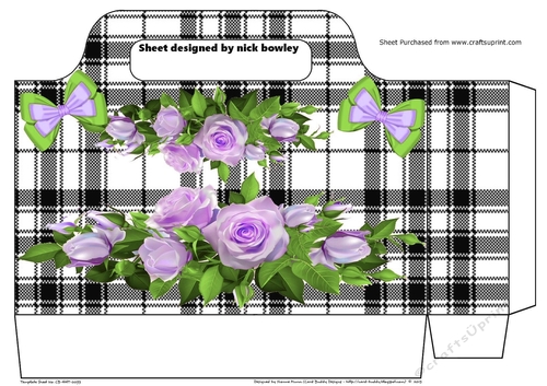 Pretty lilac roses borders with bows in black check tote gift bag