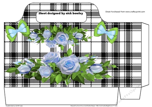 Pretty blue roses borders with bows in black check tote gift bag