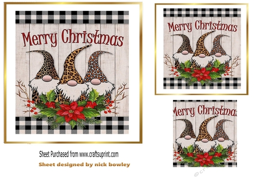 Three cheeky christmas gnomes with poinsettias 7x7