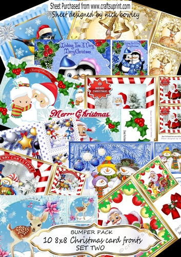 10 Lovely Christmas Cards  8x8 card fronts (SET TWO) Bumper set  