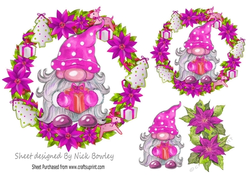 Lovely little gnome  (pink) in festive toppers