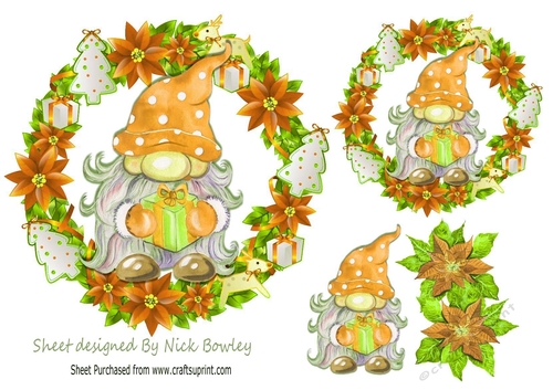 Lovely little gnome  (peach) in festive toppers