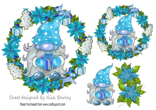 Lovely little gnome  (blue) in festive toppers
