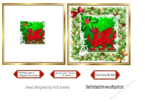 Lovely christmas welsh Dragon with holly 5x5 folded card