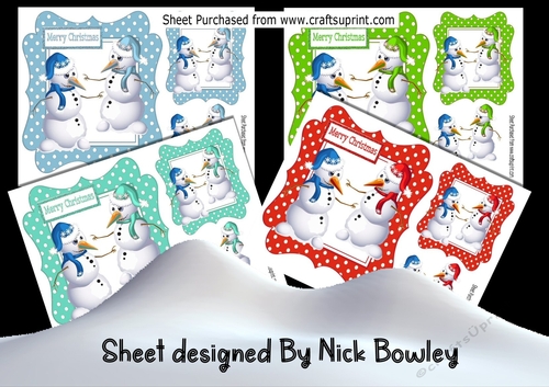 4 Lovely snowmen in polkadot 7x7 frames card fronts mini kit