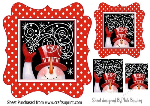 snowman in red polkadot frame 7x7