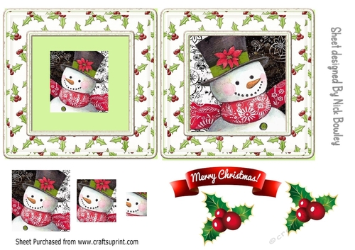 Lovely snowman with holly folded 5x5 card