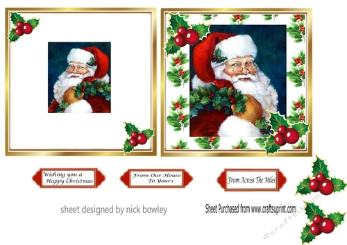 Lovely santa with holly  5x5 christmas card