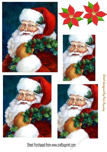 Jolly santa with poinsettias pyramids