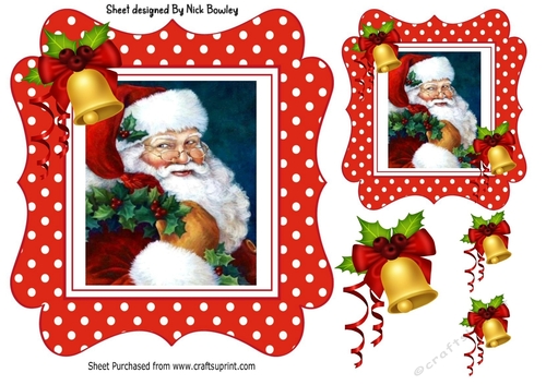 Lovely santa in red spot 5x5 frame with bells