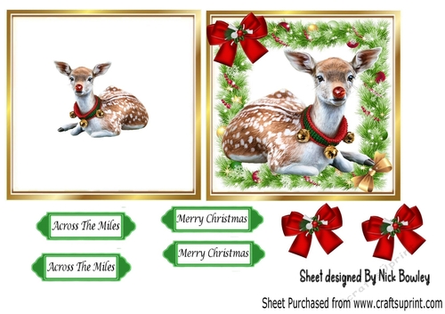 Cute little deer in festive 5x5 frame with bows