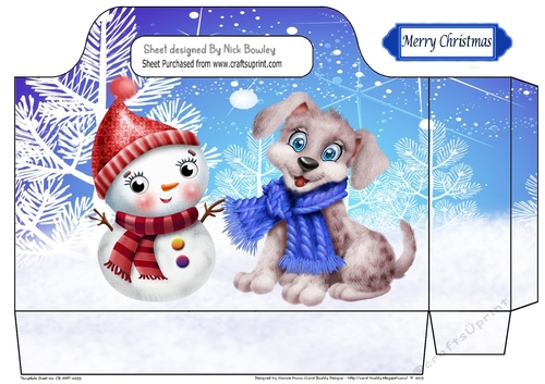 Snowman with cute little puppy in blue scarf tote bag