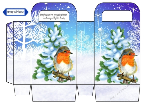  small gift bag bag with christmas tree and robin