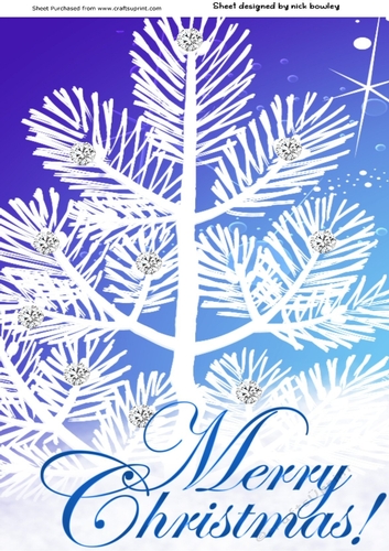 Pretty blue and white tree in snow with diamonds A4