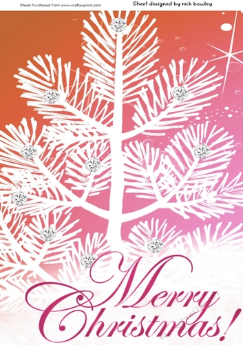 Pretty pink/orange and white tree in snow with diamonds A4