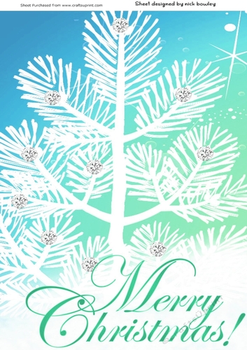 Pretty turq and white tree in snow with diamonds A4