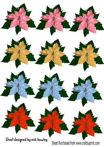 coloured poinsettias embelishment cutouts