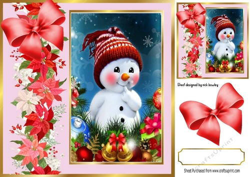 Cute snowman with poinsettias borders 8x8