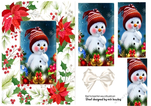  cute snowman with poinsettias A5