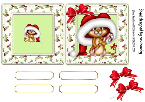 Cute christmas mouse with candy cane 5x5 card front