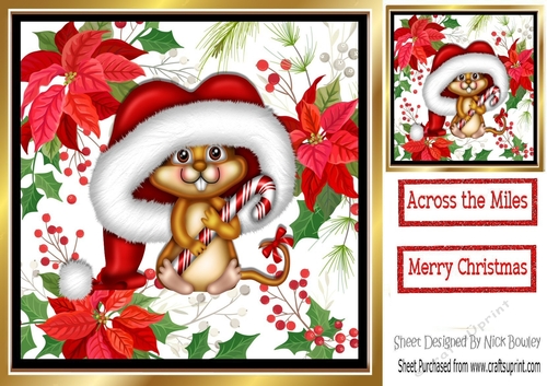 Cute mouse in santa hat with poinsettias 8x8 frame