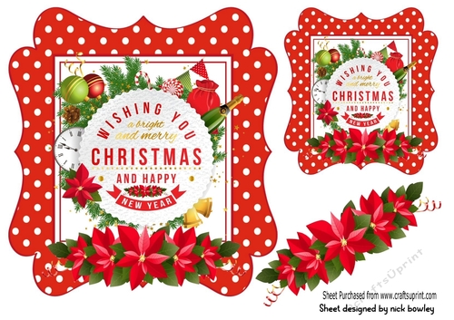 lovely toppers with poinsettia border and christmas greetings 7x7