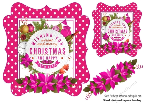 lovely toppers with pink poinsettia border and christmas greetings 7x7