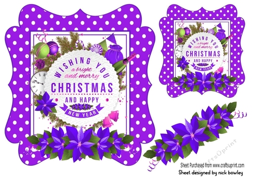 lovely toppers with purple poinsettia border and christmas greetings 7x7