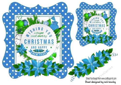 lovely toppers with blue poinsettia border and christmas greetings 7x7