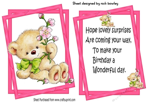 Lovely teddy with flowers in twisted topper/insert A5 (pink)