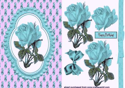 Painted Blue Rose in Ornate Bead Frame