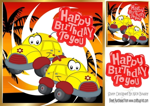 Yellow toony cars  in tropical 8x8 frame